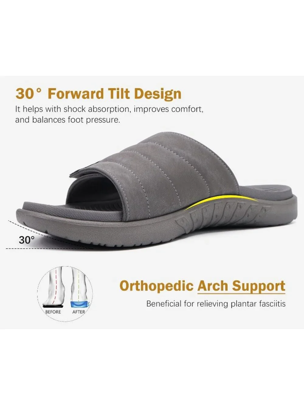 Men's Grey Adjustable Orthotic Plantar Fasciitis Open Toe Athletic Sandal Shoes